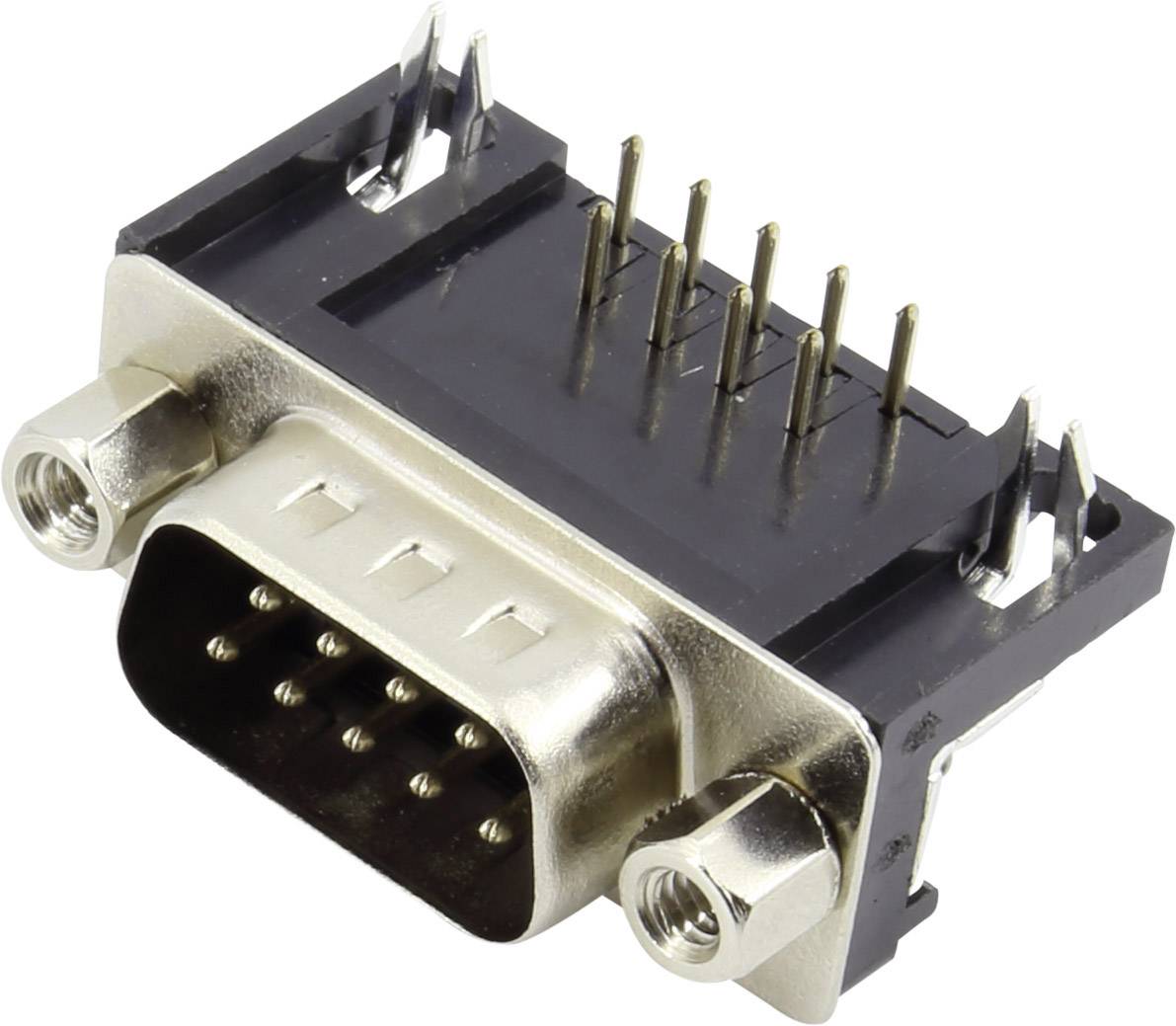 Une fiche métallique à neuf broches visibles, appartenant à un connecteur électronique.