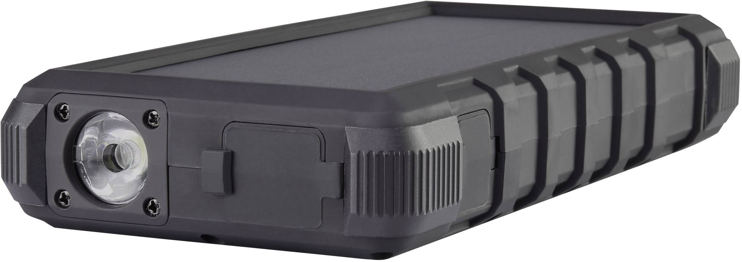 Batterie externe portable et robuste avec éclairage LED intégré ; parfaite pour les activités de plein air.