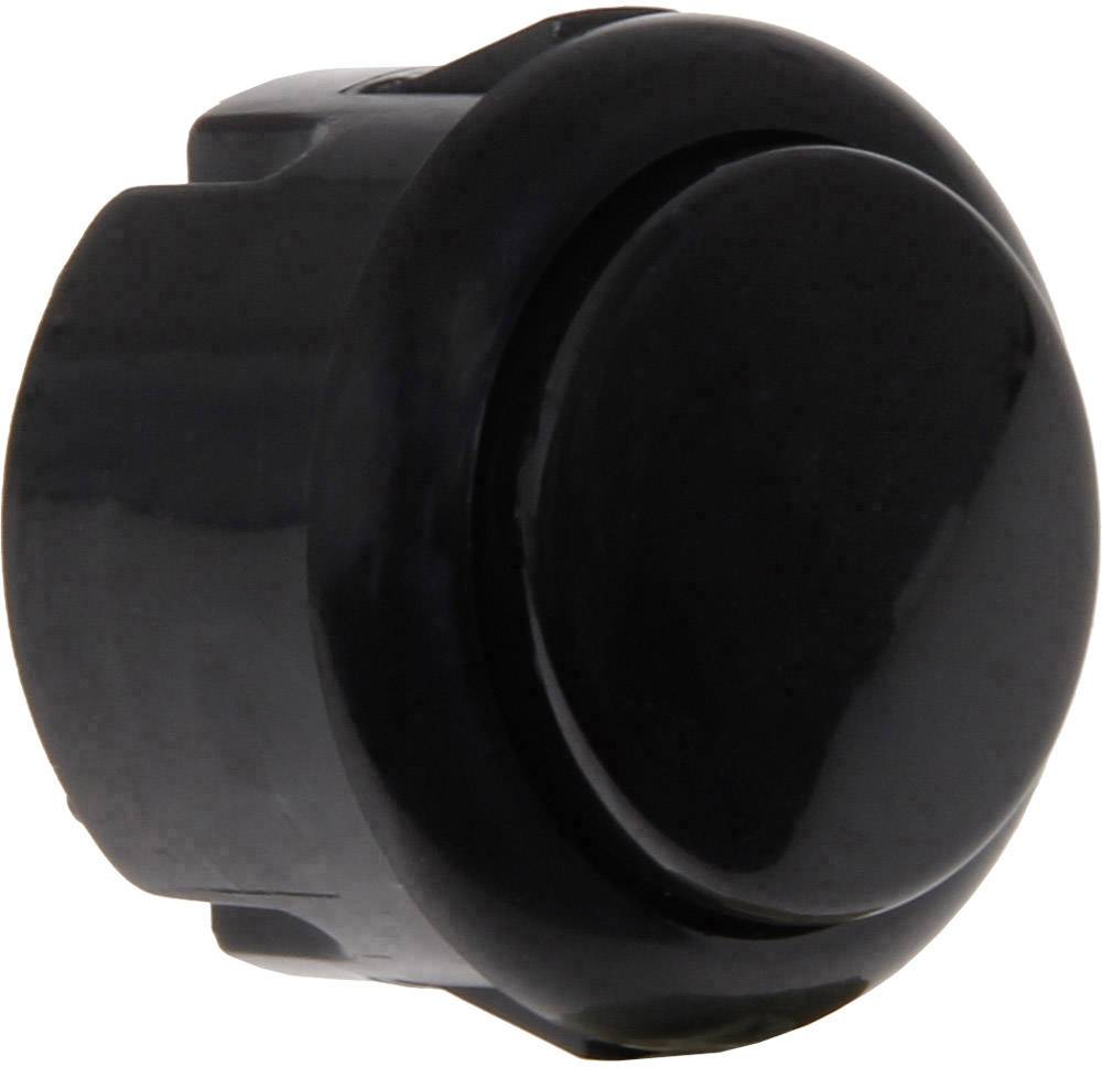 Un bouton rond noir au profil plat, adapté pour la commande d'appareils électroniques.