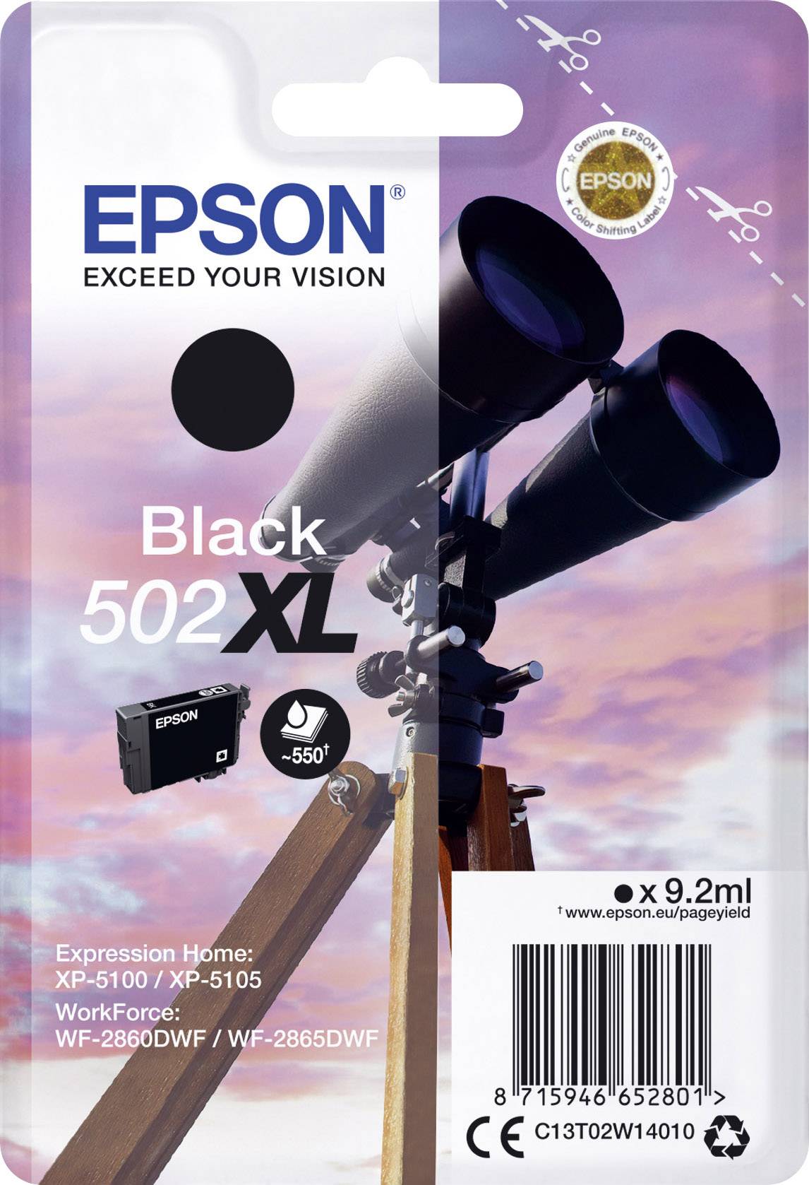 Epson Encre T02W1, 502XL d'origine noir C13T02W14010