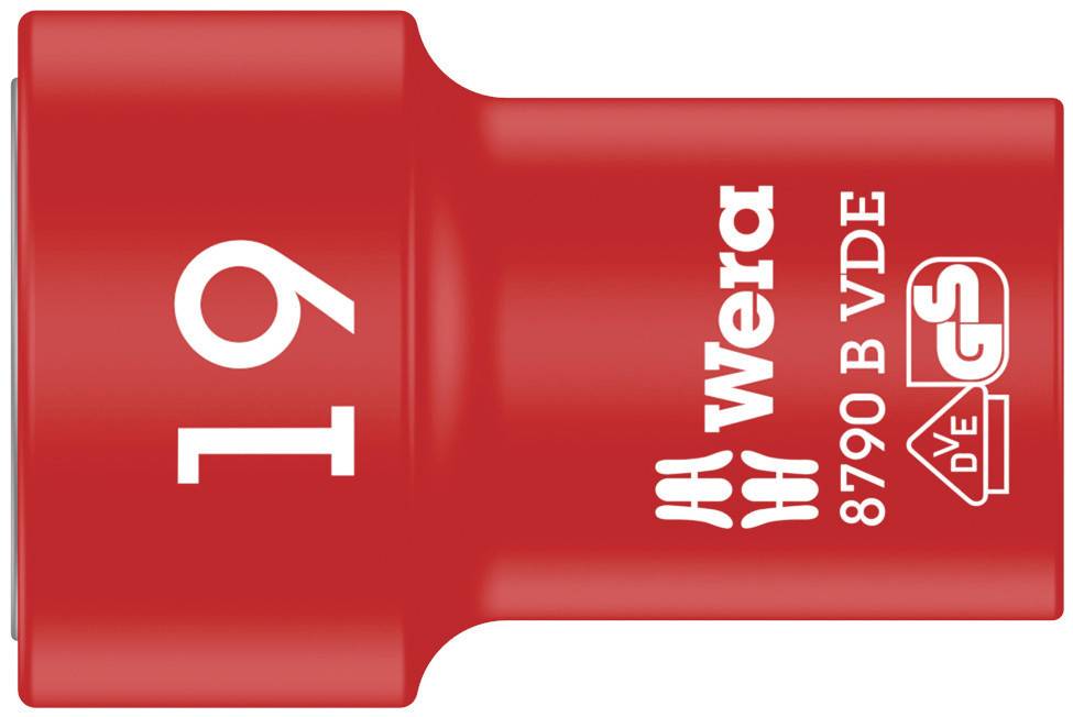Clé à cliquet Wera rouge avec l'inscription '19', '8790 B VDE', 'DVE/GS'.