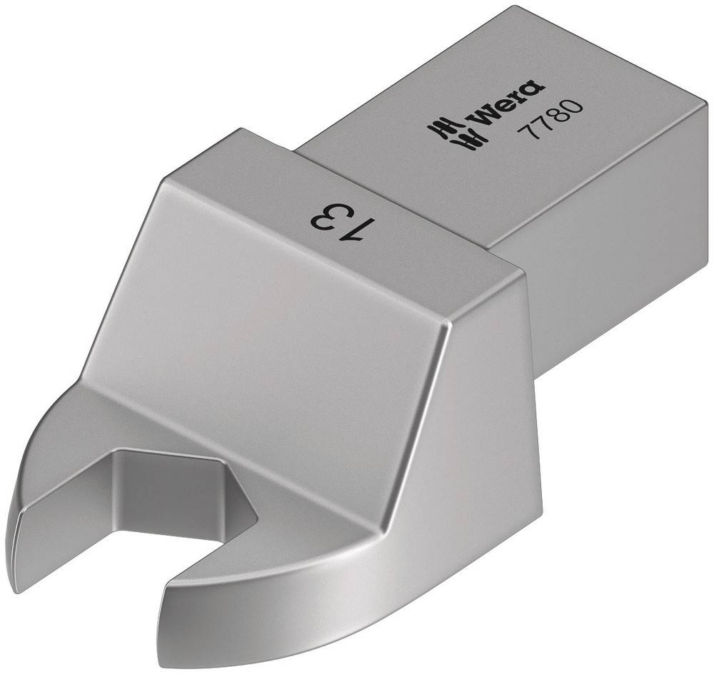 Un embout de clé à molette en argent gravé du chiffre '13' et de la marque Wera 7780, adapté aux travaux précis sur machines.