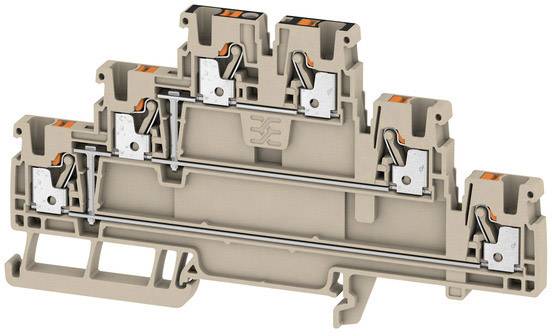 Barrette de connexion électrique multicouche gris-orange avec plusieurs points de raccordement, adaptée pour une utilisation dans les armoires électriques.