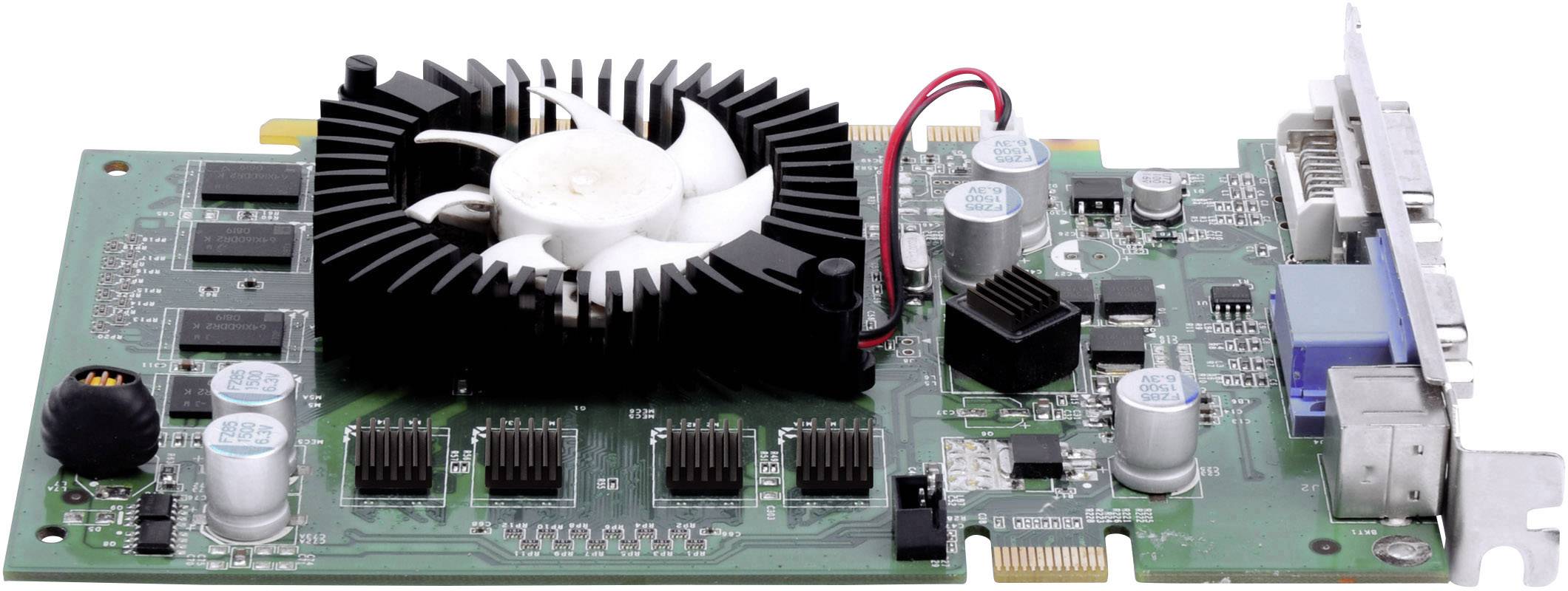 Carte graphique avec radiateur et ventilateur, comprenant plusieurs composants électroniques et connecteurs sur une carte mère.