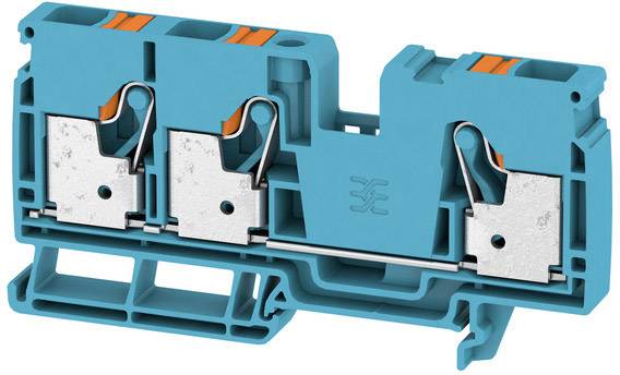Bloc de connexion électrique bleu à trois emplacements avec des pinces métalliques au centre