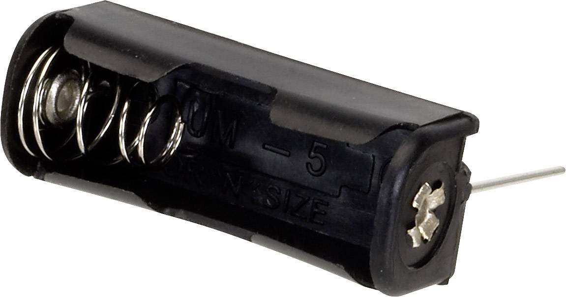 Support de pile noir pour pile UM-5 avec deux ressorts métalliques et une broche de connexion latérale.