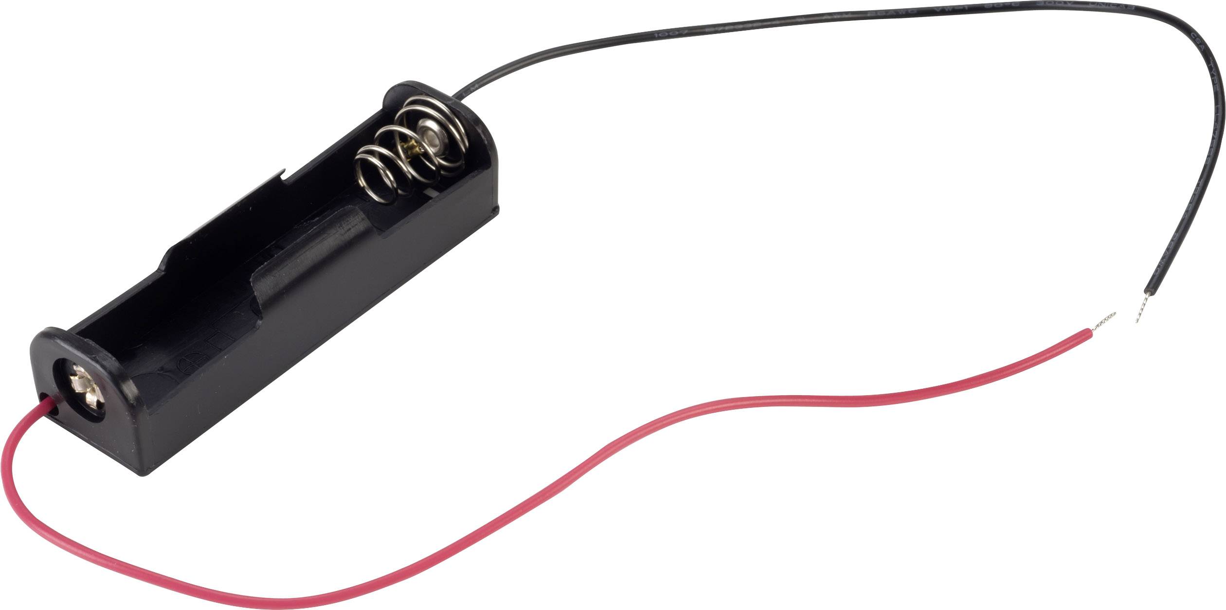 Support de batterie noir pour 1 pile AA avec câble de connexion rouge et noir.