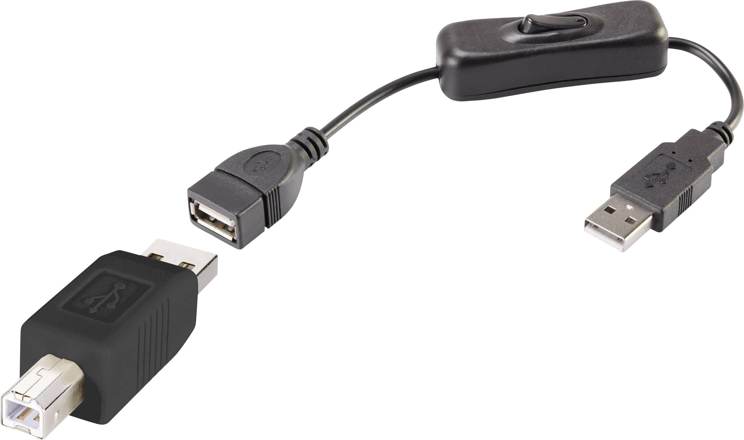 Renkforce Câble USB USB 2.0 USB-A mâle, USB-B mâle 0.25 m noir avec interrupteur On/Off, contacts dorés RF-3346618