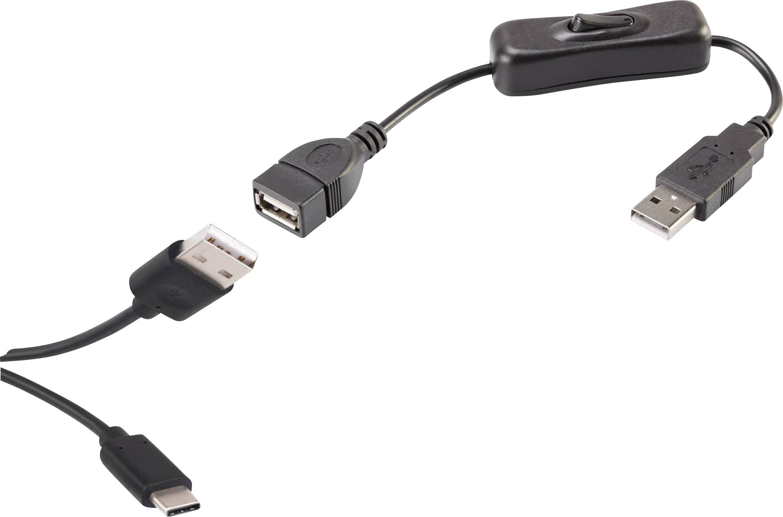 Renkforce Câble USB USB 2.0 USB-A mâle, USB-C® mâle 1.25 m noir avec interrupteur On/Off, contacts dorés RF-3346624