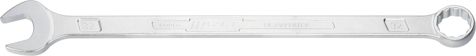 Clé à fourche en gros plan, montrant ses deux extrémités : à gauche une clé à fourche, à droite une clé polygonale, en acier chrome-vanadium.