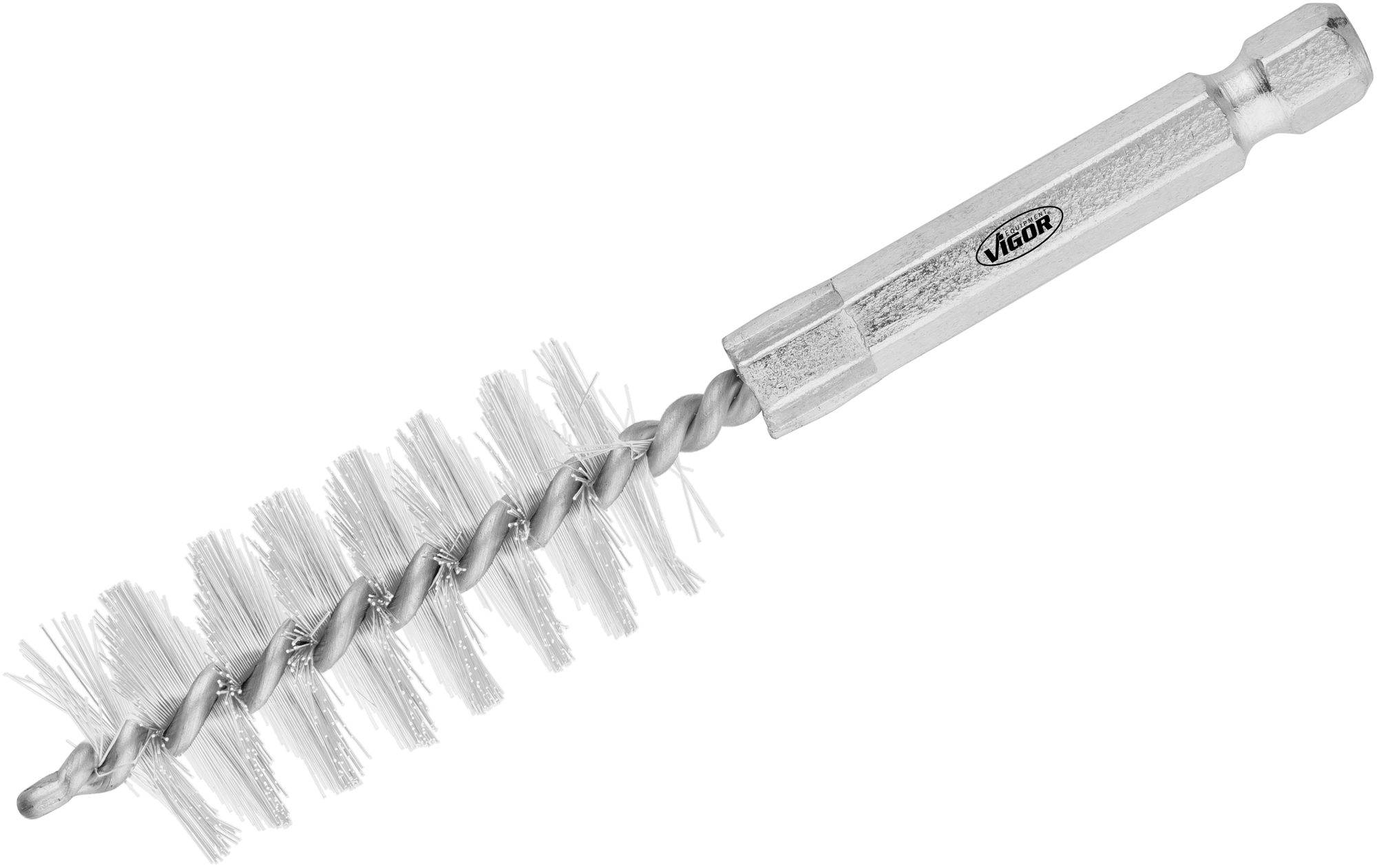 Brosse métallique avec manche en fil torsadé et poils en acier. Adaptée pour le nettoyage des tuyaux et des endroits difficiles d'accès.