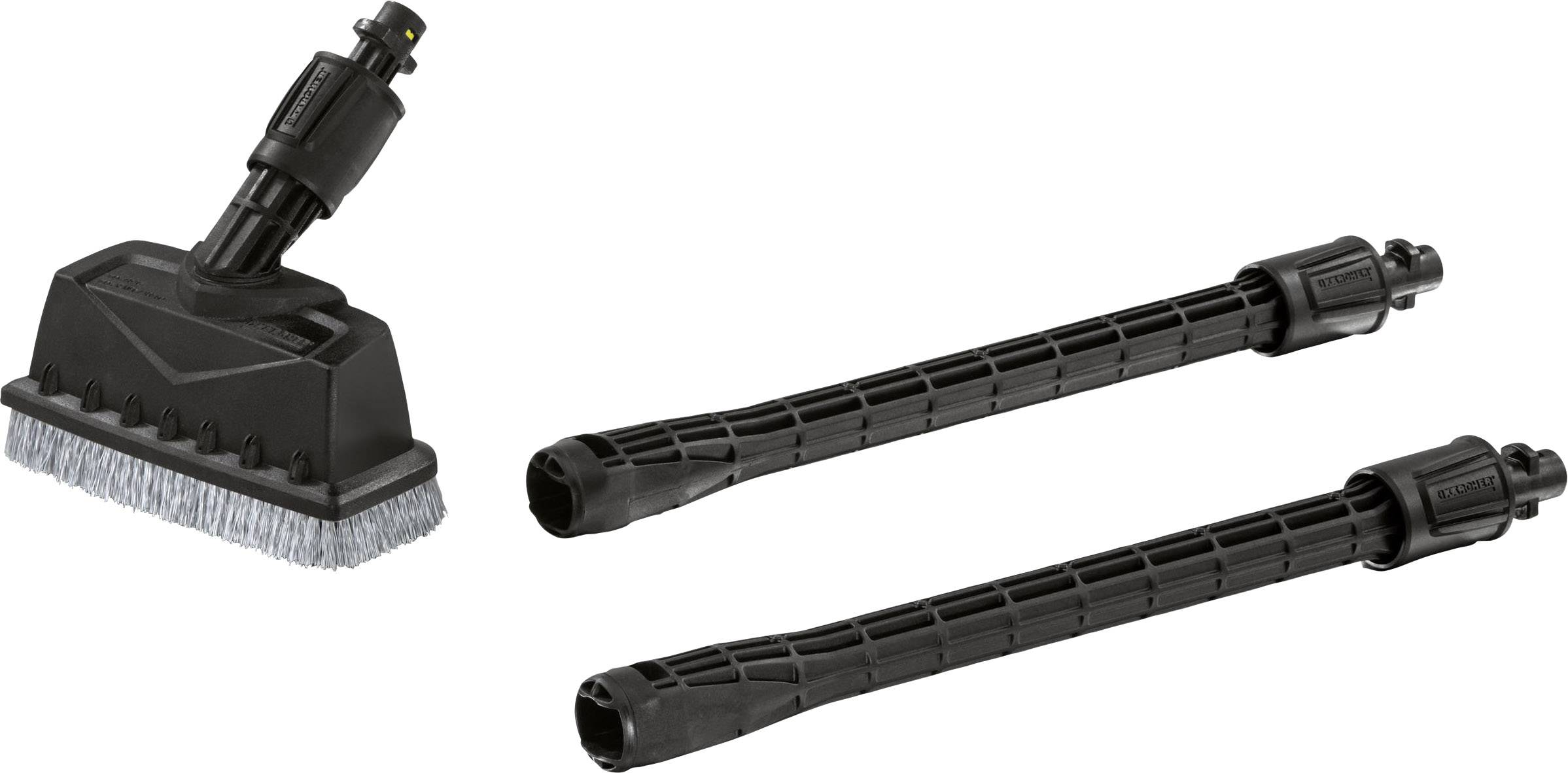 Buse de sol haute pression noire avec deux rallonges. Adaptée au nettoyage des sols et des surfaces extérieures.