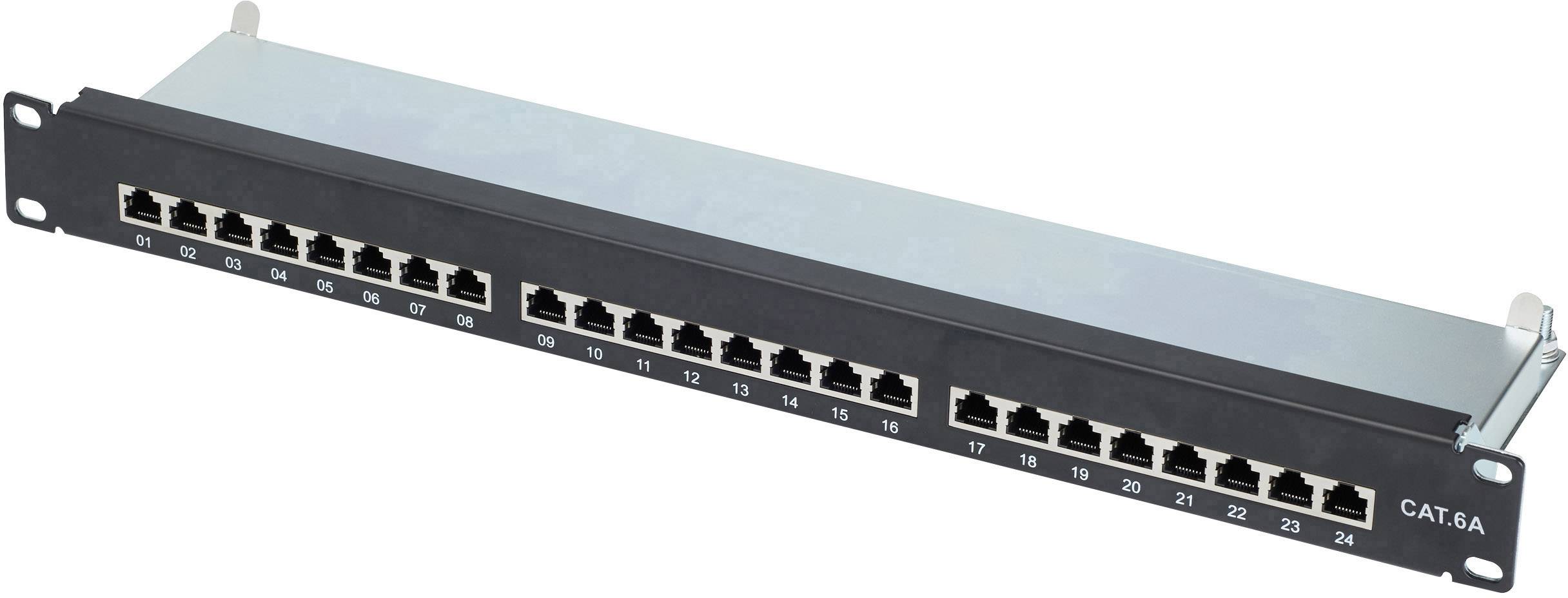 Panneau de brassage avec 24 ports Ethernet, numérotés de 01 à 24, pour câblage réseau dans les baies serveur.