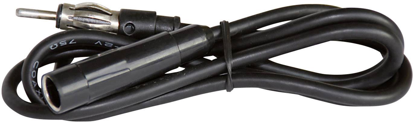 Câble audio noir avec une fiche métallique et un connecteur, attaché avec un serre-câble. Adapté pour les connexions de radios de voiture.