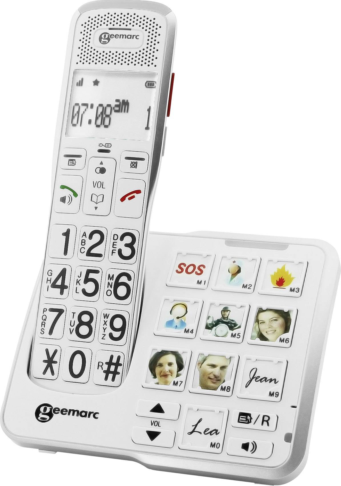 Geemarc AMPLIDECT 595 PHOTO Téléphone sans fil pour séniors répondeur téléphonique, touches photo écran éclairé blanc