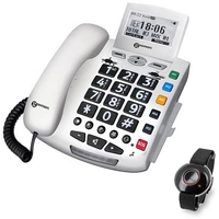 Geemarc SERENTIES Téléphone filaire pour séniors avec émetteur d'appel d'urgence écran éclairé blanc Geemarc SERENTIES Téléphone filaire pour séniors avec émetteur d'appel d'urgence écran éclairé blanc