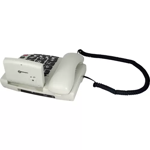 Geemarc SERENTIES Téléphone filaire pour séniors avec émetteur d'appel d'urgence écran éclairé blanc Geemarc SERENTIES Téléphone filaire pour séniors avec émetteur d'appel d'urgence écran éclairé blanc