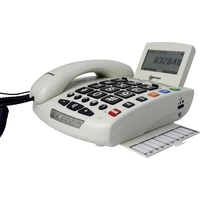 Geemarc SERENTIES Téléphone filaire pour séniors avec émetteur d'appel d'urgence écran éclairé blanc Geemarc SERENTIES Téléphone filaire pour séniors avec émetteur d'appel d'urgence écran éclairé blanc