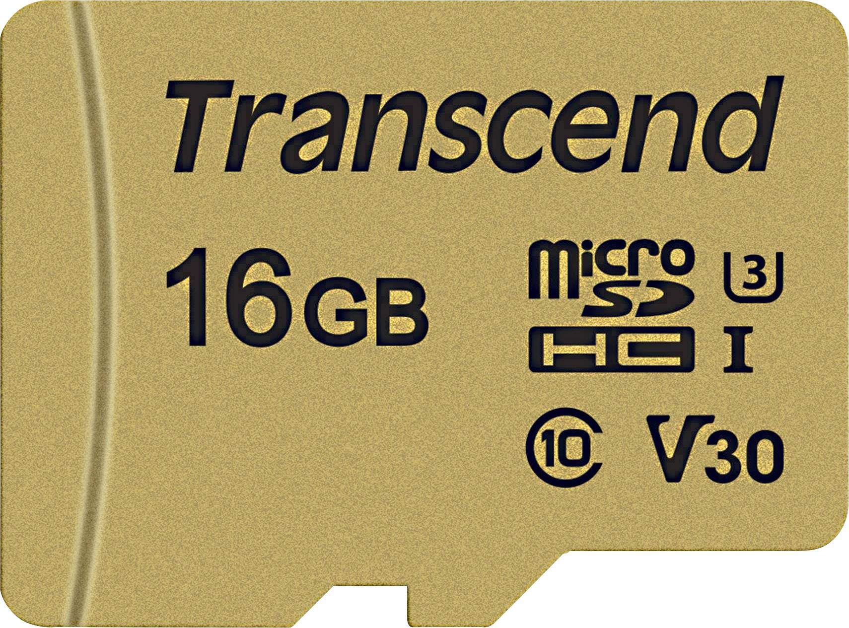 Transcend Premium 500S Carte microSDHC 16 GB Class 10, UHS-I, UHS-Class 3, v30 Video Speed Class avec adaptateur SD