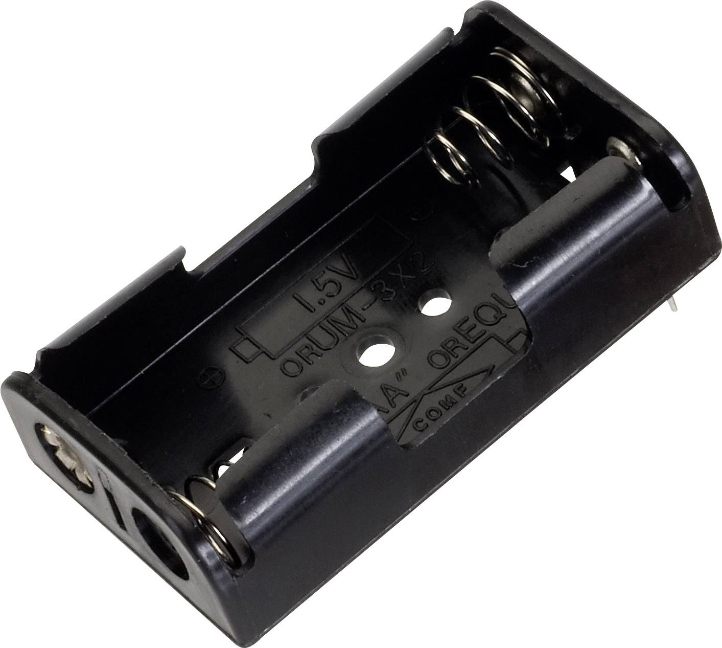Support de pile noir pour deux piles AA avec ressorts métalliques, permettant de maintenir les piles en place, adapté aux projets électroniques DIY.