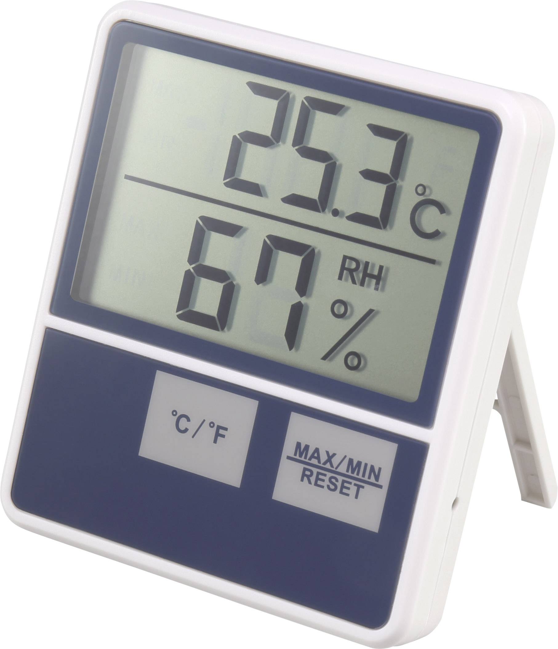 Thermomètre et hygromètre numériques affichent 25,3 degrés Celsius et 67 pour cent d'humidité relative.