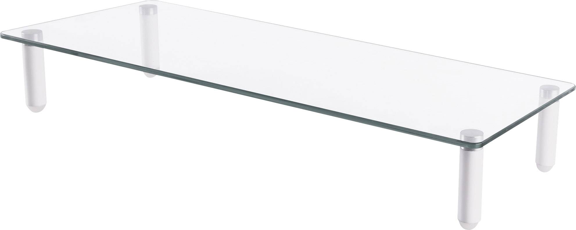 Plaque de verre avec des coins arrondis et des pieds blancs, servant de dessus de table. Adaptée à des applications décoratives ou fonctionnelles.