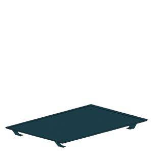 Un plateau rectangulaire, plat, bleu foncé avec des bords surélevés, posé horizontalement sur une surface.