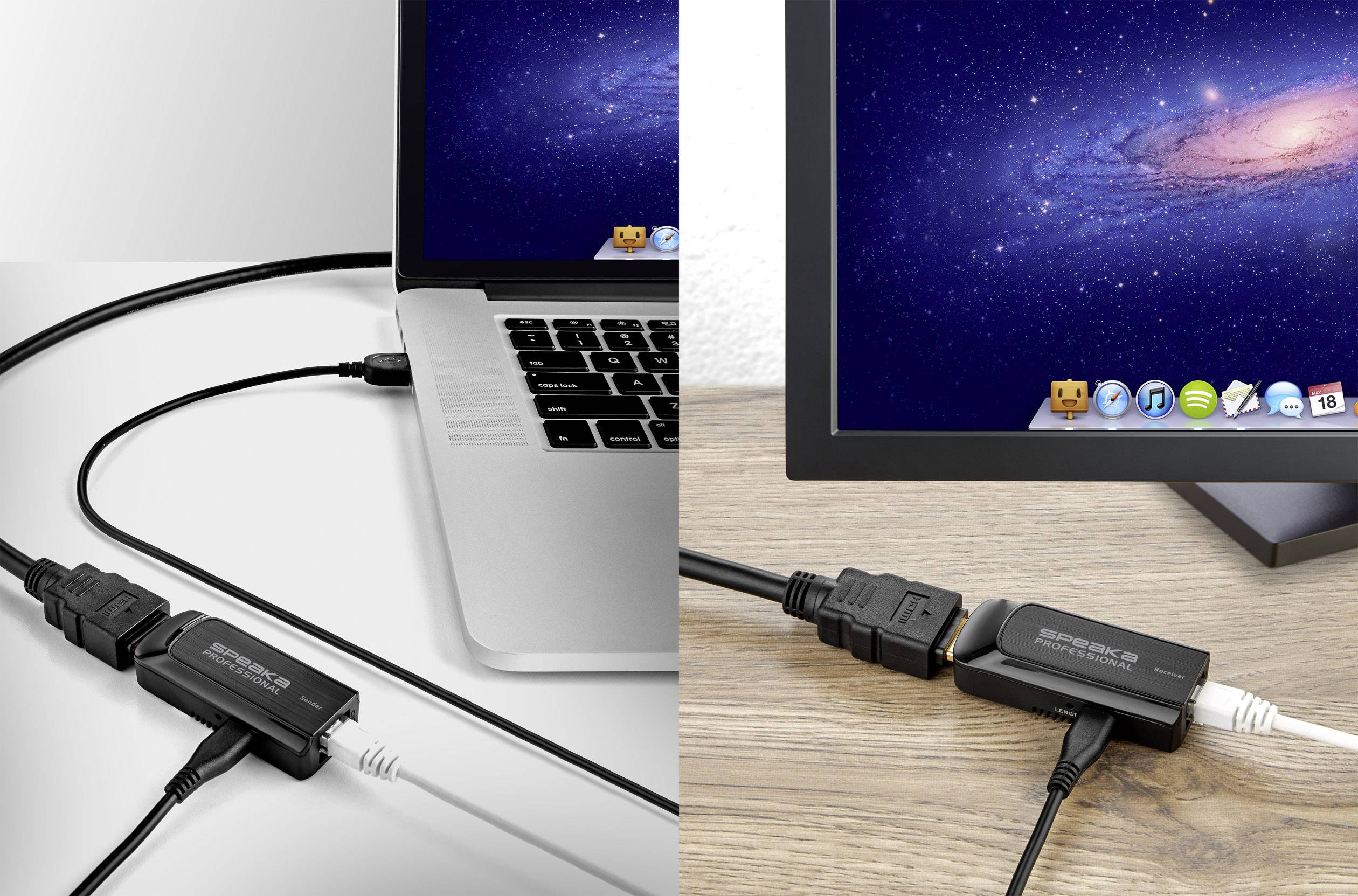 'Représentation d'un montage permettant de connecter un ordinateur portable à un moniteur via un adaptateur HDMI pour une transmission d'image améliorée.'