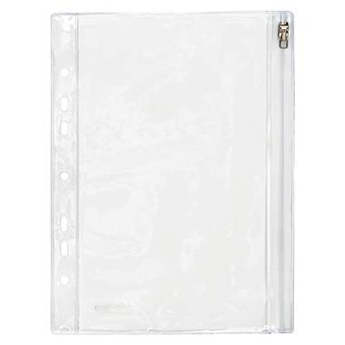 Pochette transparente perforée à fermeture éclair, idéale pour le rangement sécurisé des documents dans des classeurs.