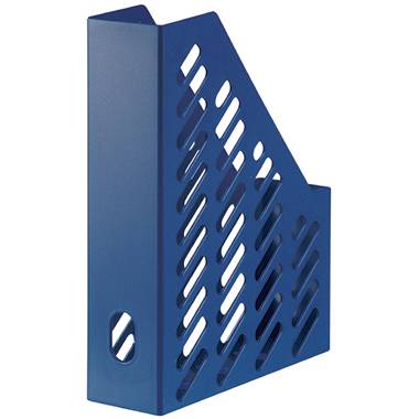 Classeur bleu à motif de grille diagonale et poignée latérale, adapté au rangement de documents.