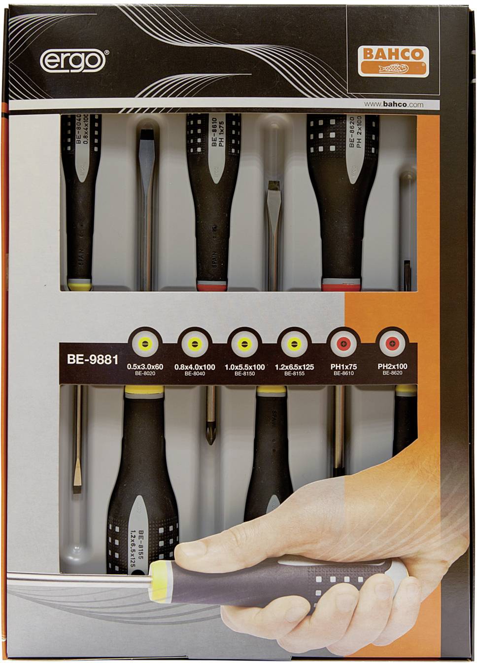 Bahco Ergo pour l'atelier Jeu de tournevis 6 pièces vis à fente, vis Pozidriv