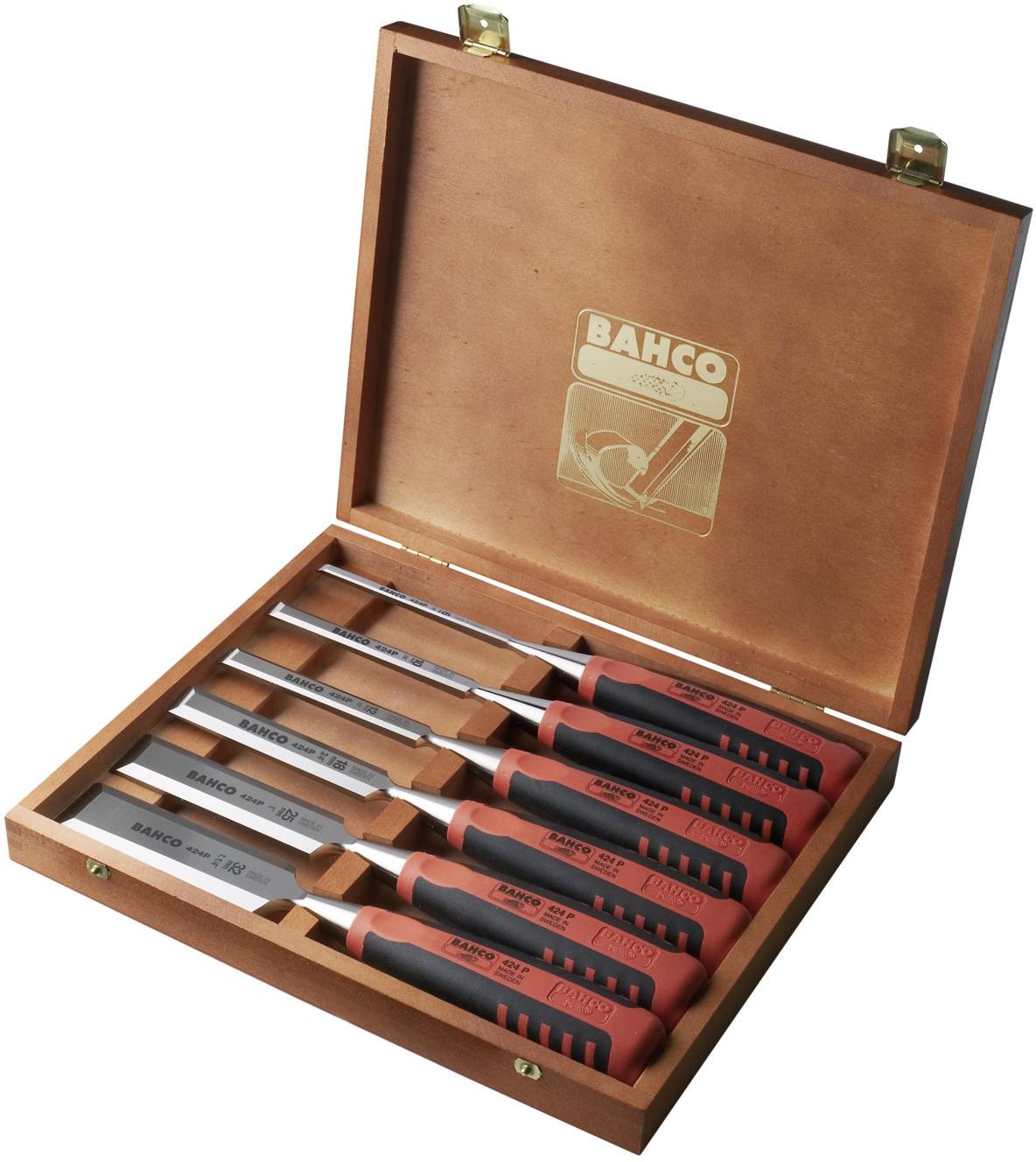 Set de ciseaux à bois en coffret en bois, 6 pcs 6,10,12,18,25,32mm Bahco 424P-S6-EUR
