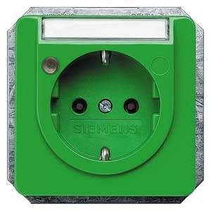 Prise verte avec un raccordement rond, nom de marque 'SIEMENS' visible, adaptée aux appareils électriques.