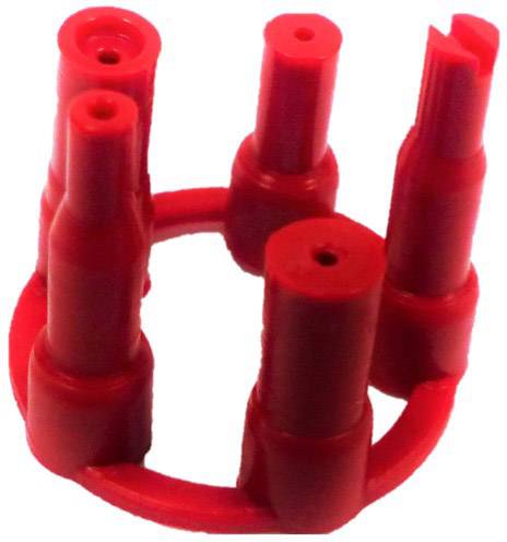 Cinq pointes en plastique rouge placées sur un anneau circulaire.