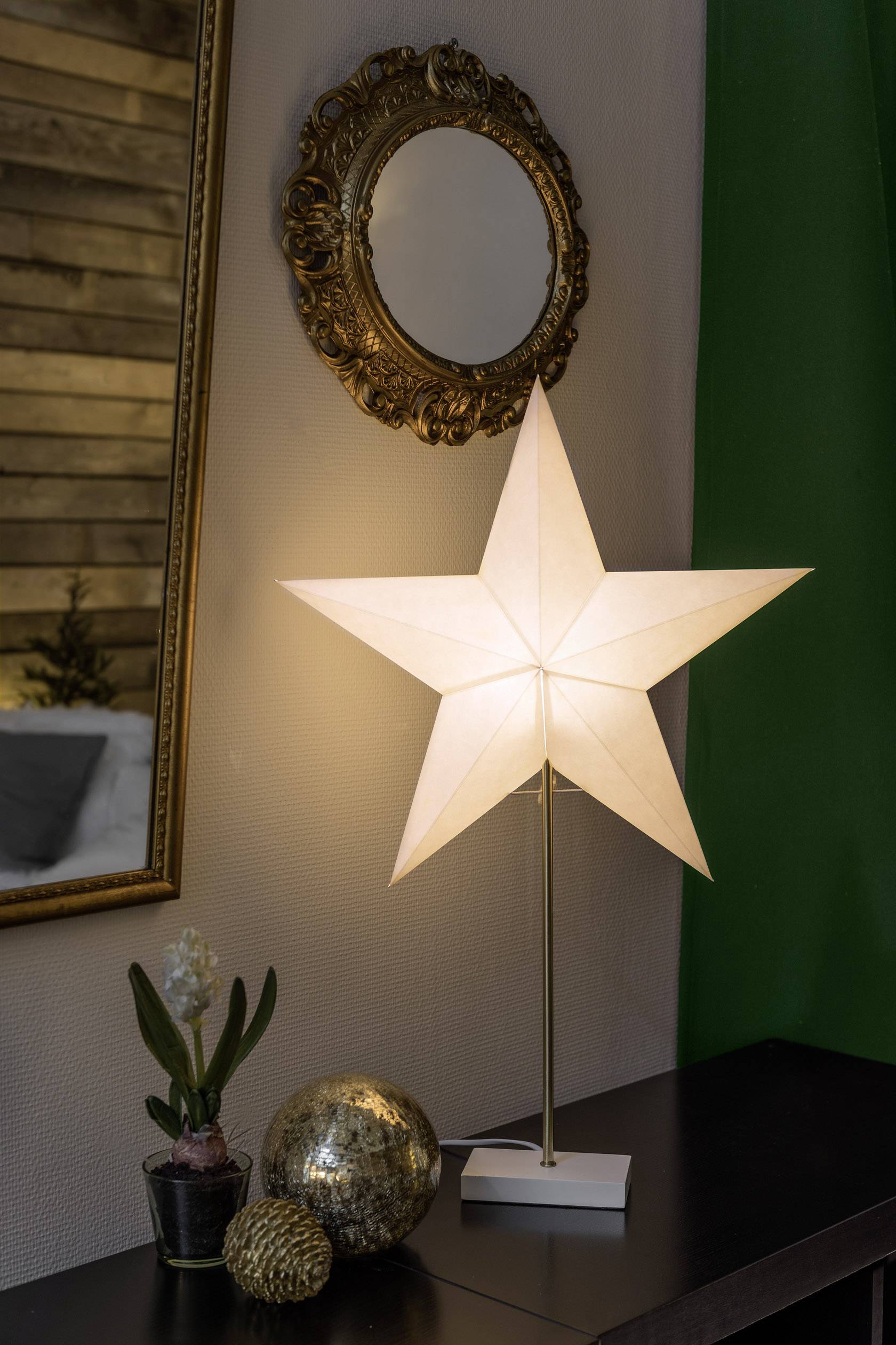 Konstsmide 1752-220 Étoile de Noël Ampoule à incandescence, LED blanc, bois avec pied, avec interrupteur