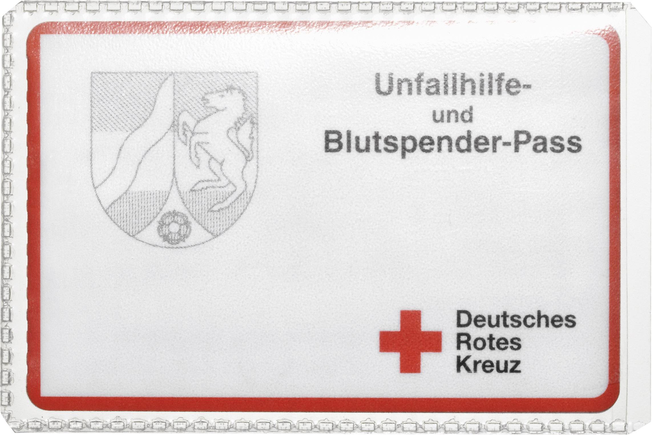 Passeport de secours et de don de sang sur une carte d'identité avec le logo rouge et blanc de la Croix-Rouge allemande et les armoiries en arrière-plan.