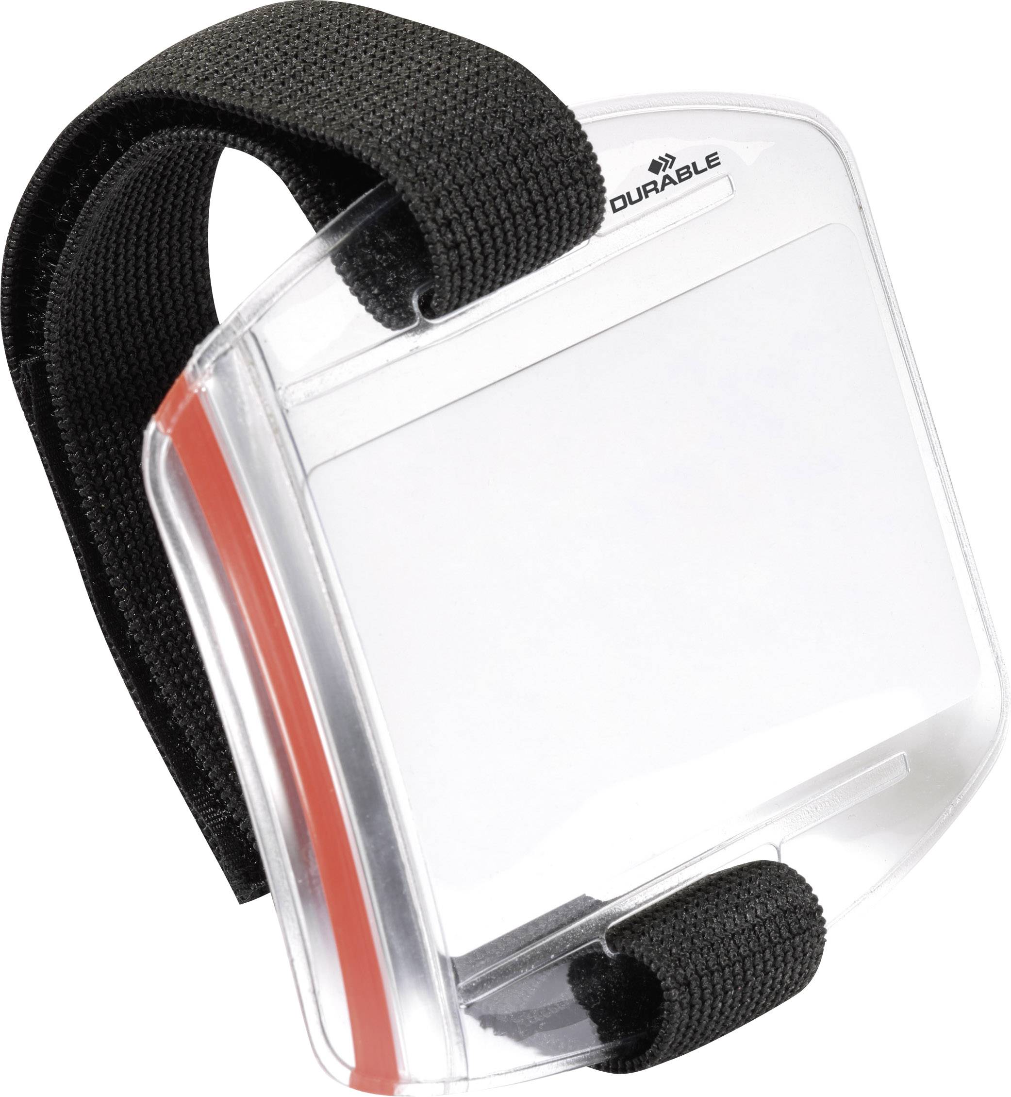 Bracelet porte-badge transparent avec bande noire, idéal pour une visibilité et un accès faciles aux cartes d'identité.