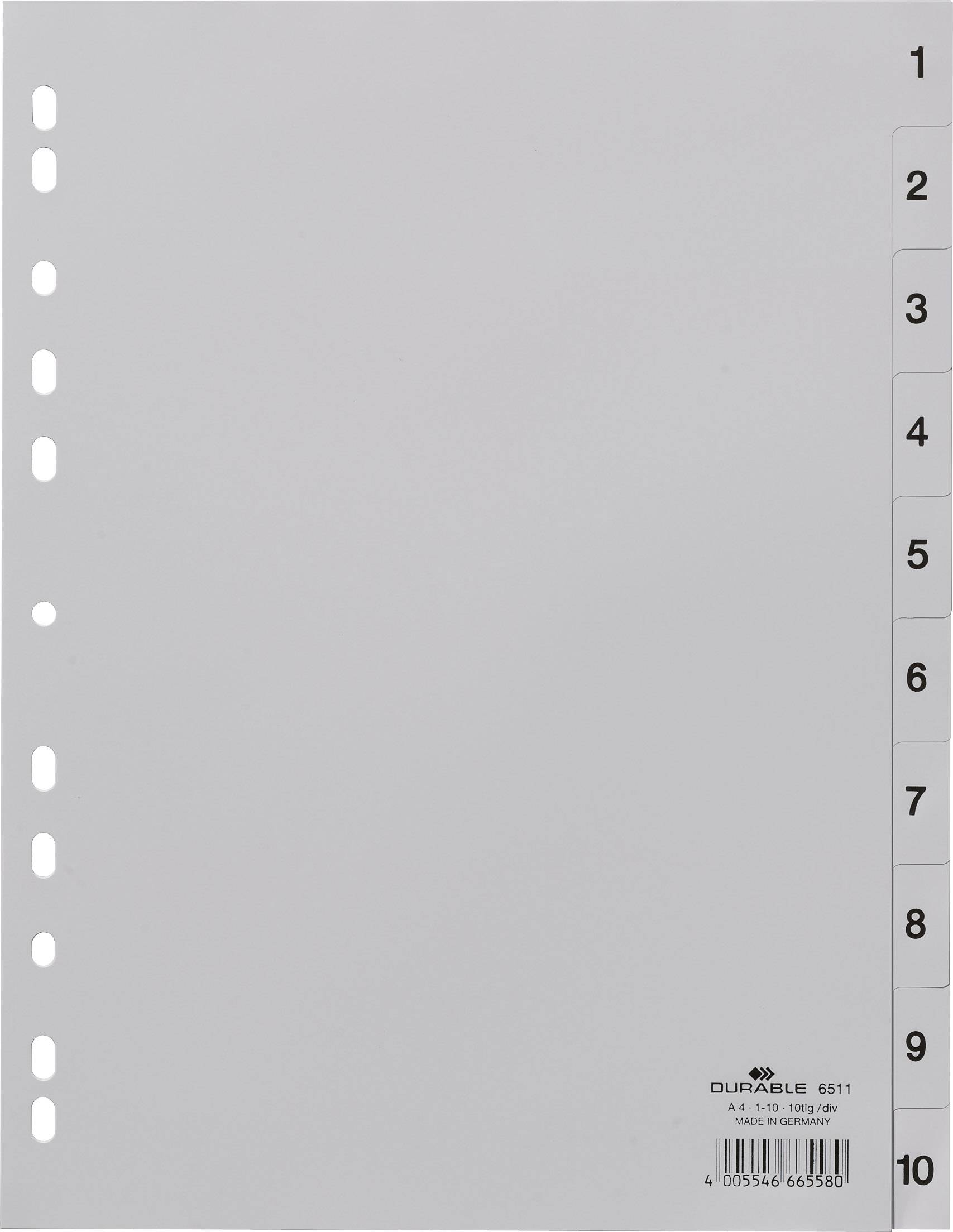 Classeur gris avec dix intercalaires numérotés de 1 à 10 sur le bord droit. Idéal pour l'organisation des documents.