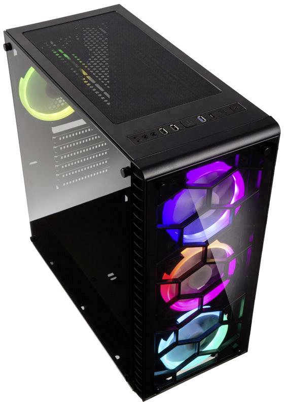 Tour midi Kolink Observatory RGB Boîtier PC noir 4 ventilateurs LED pré-installés, fenêtre latérale, filtre anti-poussière