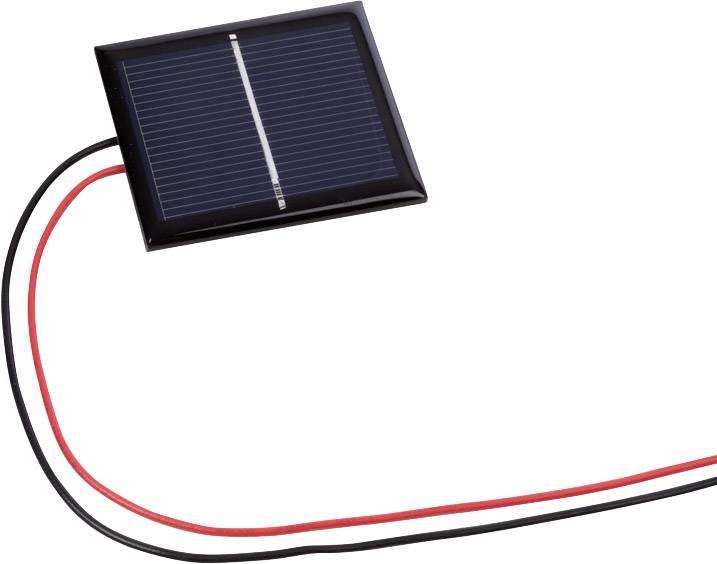 Petit panneau solaire équipé de deux fils apparents, noir et rouge, adapté à l'alimentation électrique de petits projets électroniques.