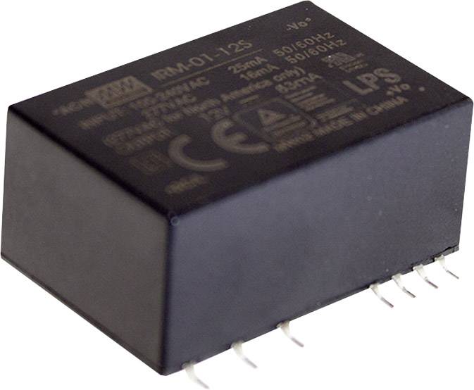 Un composant électronique rectangulaire, probablement un transformateur ou un adaptateur de commutation, avec plusieurs broches métalliques sur un côté.