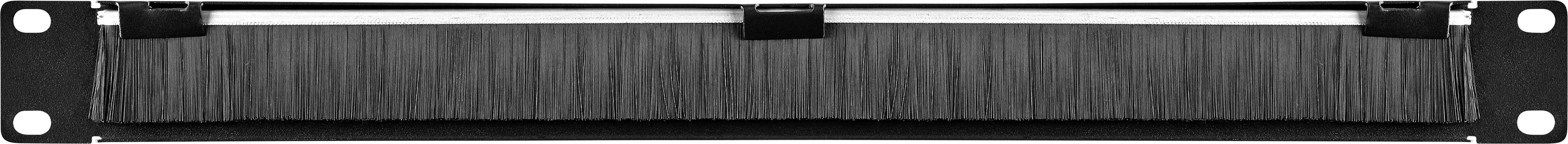 Une plaque de couverture noire rectangulaire avec deux pinces sur une surface de fond blanche.