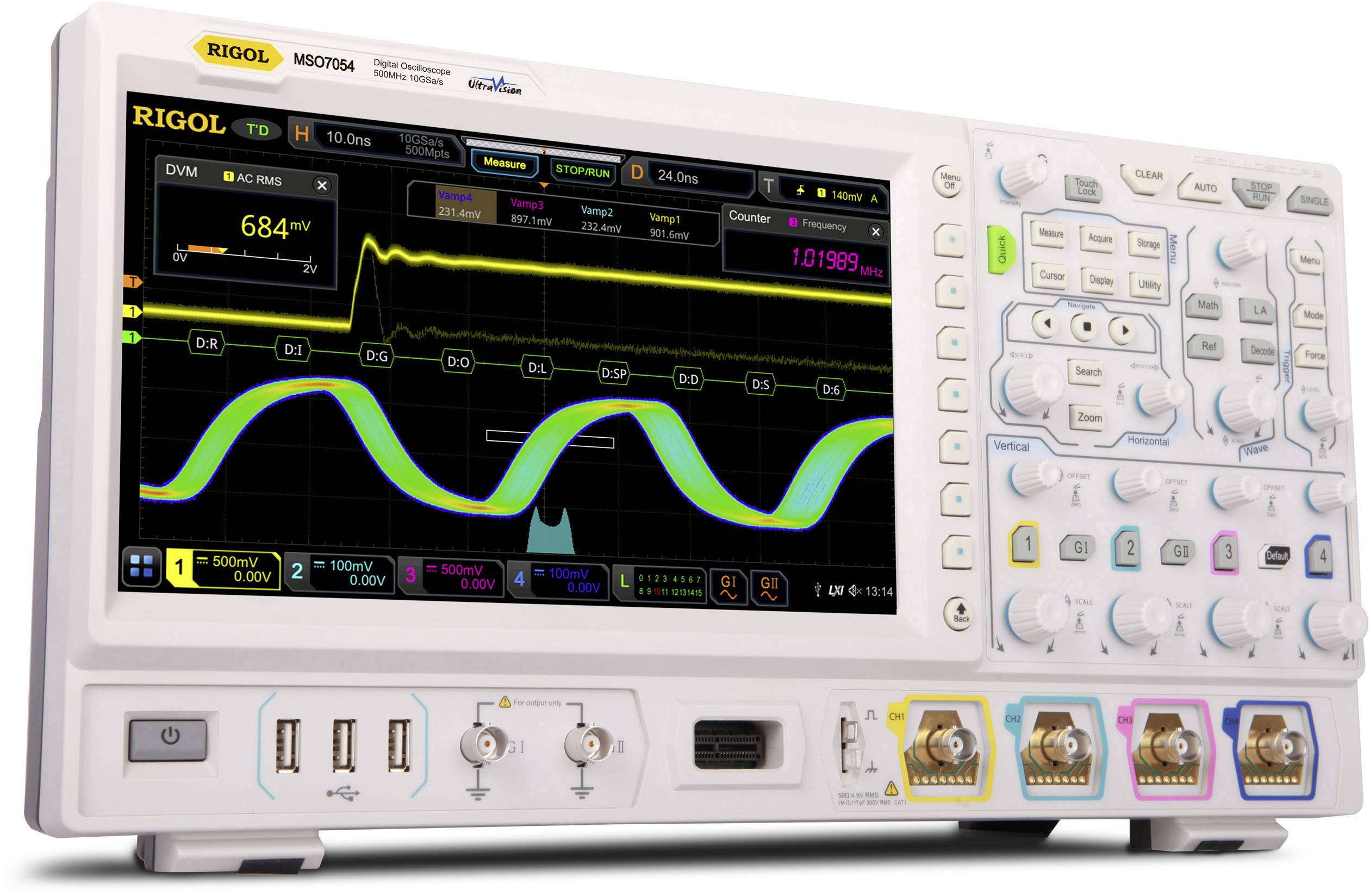 Oscilloscope numérique Rigol DS7014 100 MHz 10 Géch/s 500 Mpts fonctions multimètre
