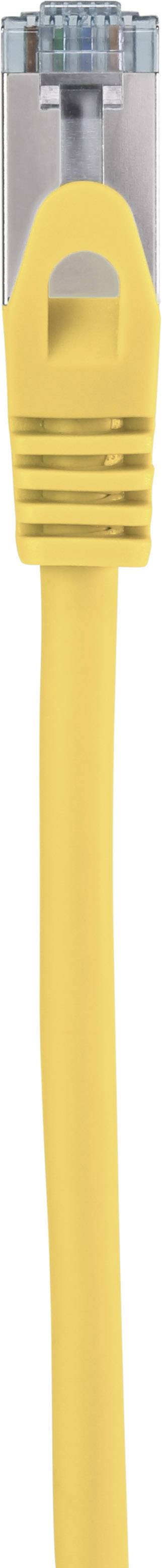 Câble Ethernet jaune avec connecteur pour connexions réseau ou Internet.