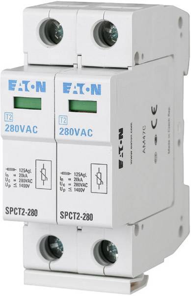 Dispositif de protection contre les surtensions avec l'étiquette 'EATON', deux modules, tension 280VAC, adapté à la protection contre les surtensions.