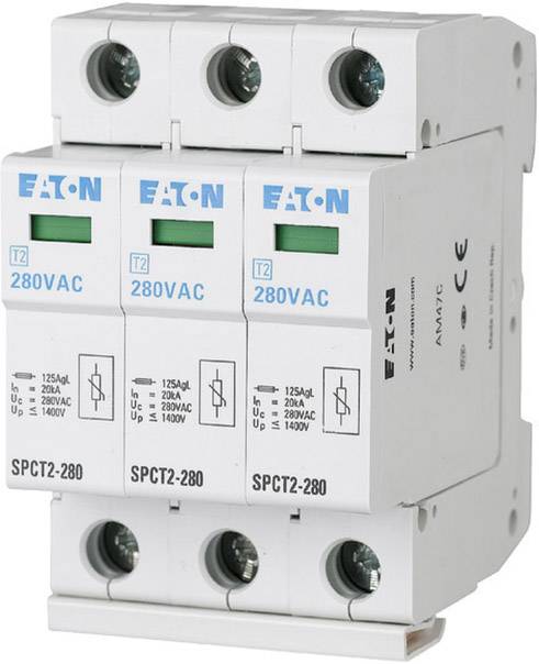 Appareil de protection contre les surtensions avec trois modules de protection, marque Eaton, numéro de modèle SPCT2-280, pour alimentation électrique de 280 VAC.