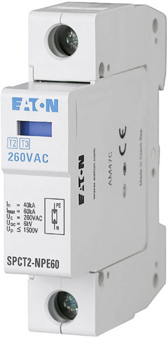 Un dispositif de protection contre les surtensions d'Eaton, modèle SPCT2-NPE60, avec une tension nominale de 260 VAC et un courant jusqu'à 40 kA.