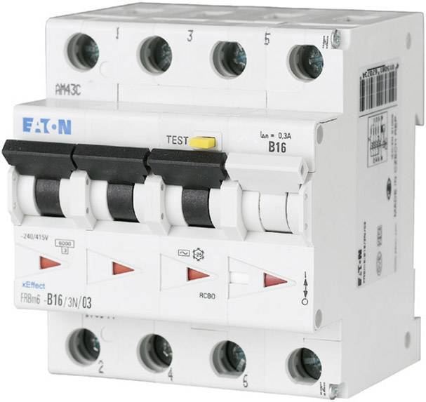 Un disjoncteur différentiel électrique avec plusieurs boutons de commande et étiquettes affiche des détails techniques sur la coupure de courant.