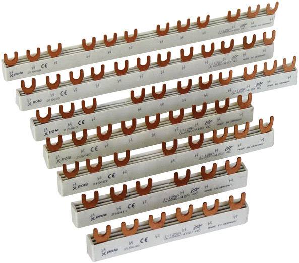 Barres de distribution avec connexions orange pour la distribution électrique, adaptées aux disjoncteurs ; détails techniques et symboles visibles.