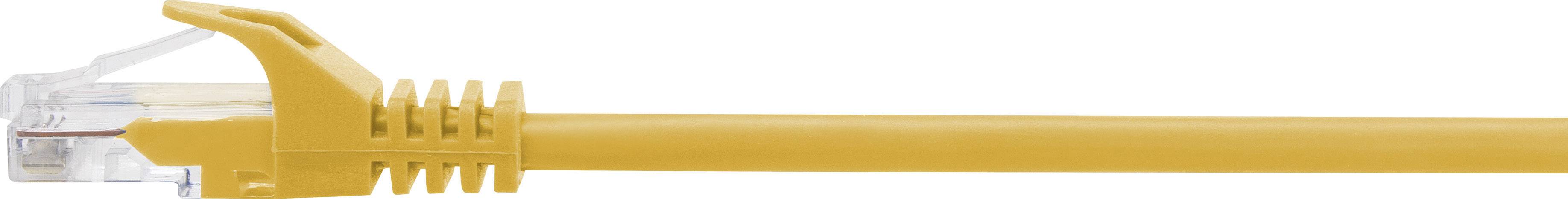 Câble Ethernet jaune avec une fiche RJ45, souvent utilisé pour les connexions réseau.